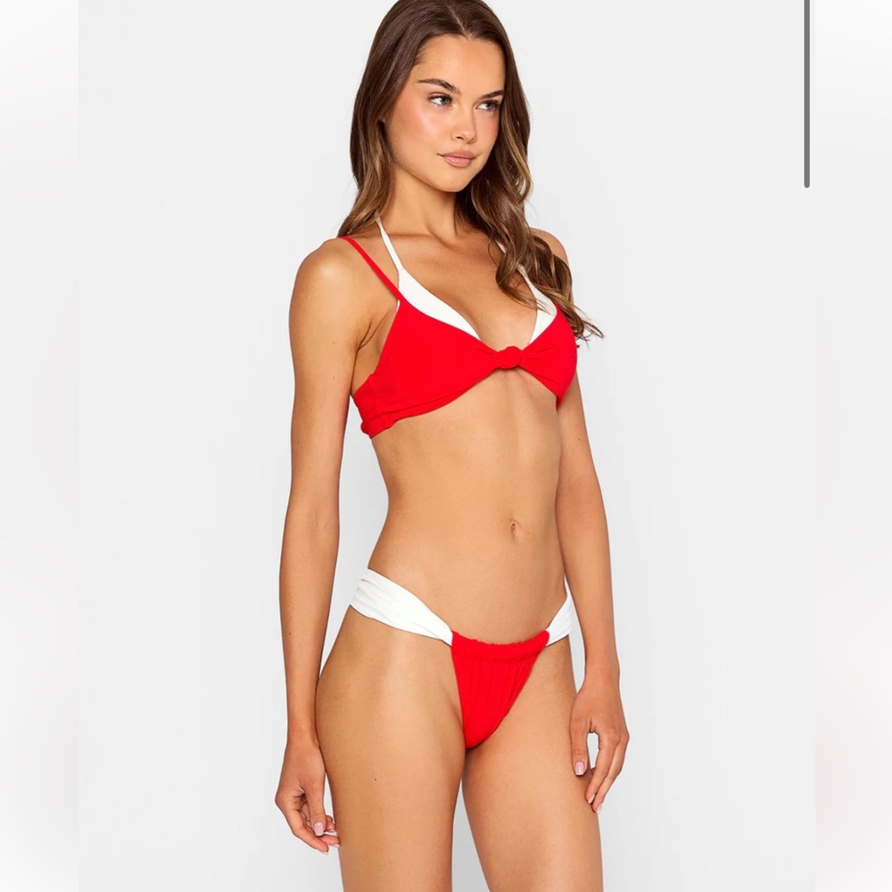 Beach Bunny Red & White Ribbed-Accent Two-Piece Bikini